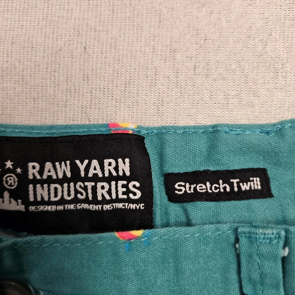Raw Yarn Industries Mens 34 Stretch Twill Shorts Teal Flamingo Toucan Tropical